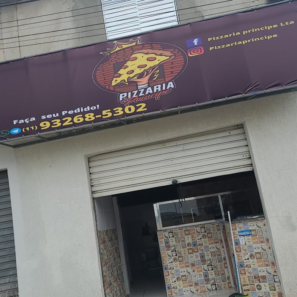 Fachada da Pizzarias Pizzaria Príncipe, localizada no bairro Paraiso, cidade de Cajamar.